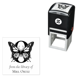 Sello Automático Mariposa Monograma de la Letra O De la Biblioteca 