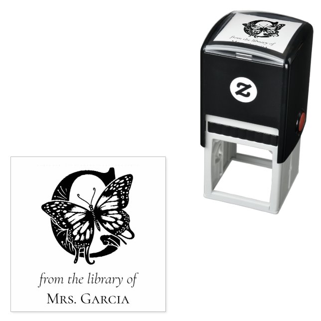 Sello Automático Mariposa Monograma Letra G De la Biblioteca De (In Situ)
