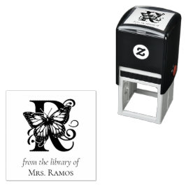 Sello Automático Mariposa Monograma Letra R De la Biblioteca De