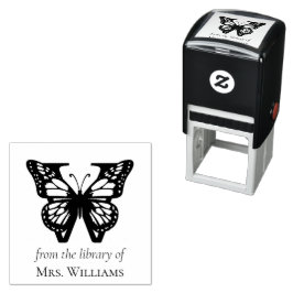 Sello Automático Mariposa Monograma Letra W De la Biblioteca De