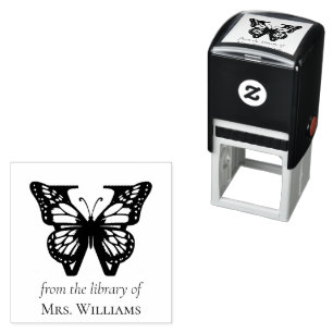 Sello Automático Mariposa Monograma Letra W De la Biblioteca De