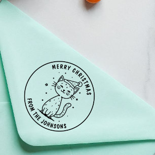 Sello Automático Mascota de feriado personalizado de felino navideñ