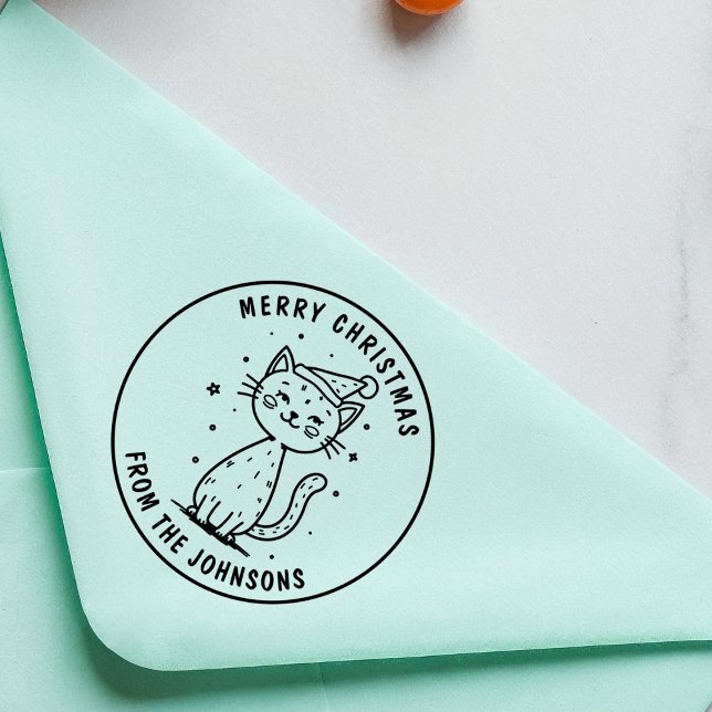 Sello Automático Mascota de feriado personalizado de felino navideñ (Subido por el creador)