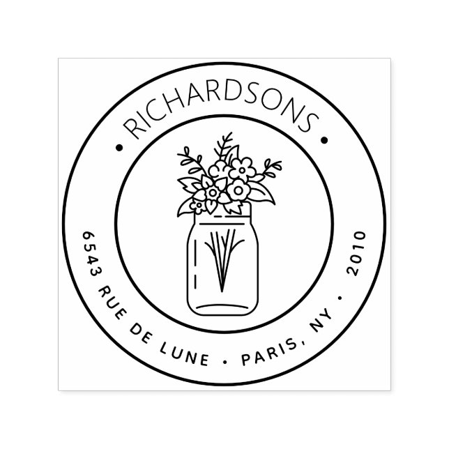 Sello Automático Mason Jar Bouquet Icon Return Address (Diseño)