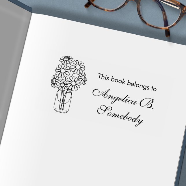 Sello Automático Mason Jar Daisy Flowers Bouquet Bookplate (Subido por el creador)