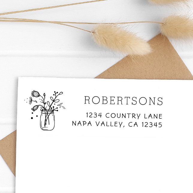 Sello Automático Mason Jar Flowers | Nombre de familia (Subido por el creador)