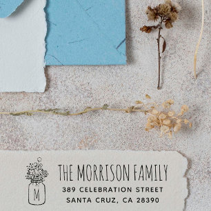 Sello Automático Mason Jar Monograma Nombre de familia Dirección de