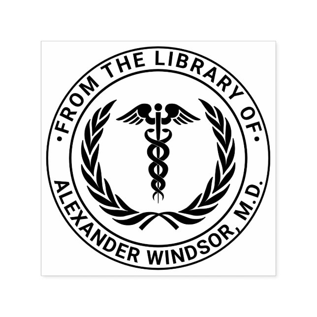 Sello Automático Médico Caduceo #1LR Corona Libro Nombre (Diseño)