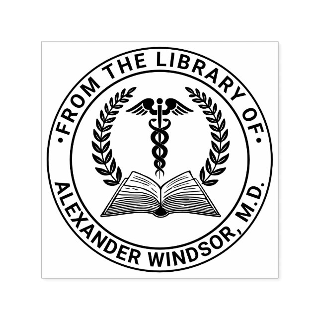 Sello Automático Médico Caduceo #1LR Nombre del libro (Diseño)