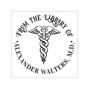 Sello Automático Médico Caduceo #2B “De la biblioteca de”