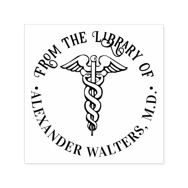 Sello Automático Médico Caduceo #2B “De la biblioteca de” (Diseño)