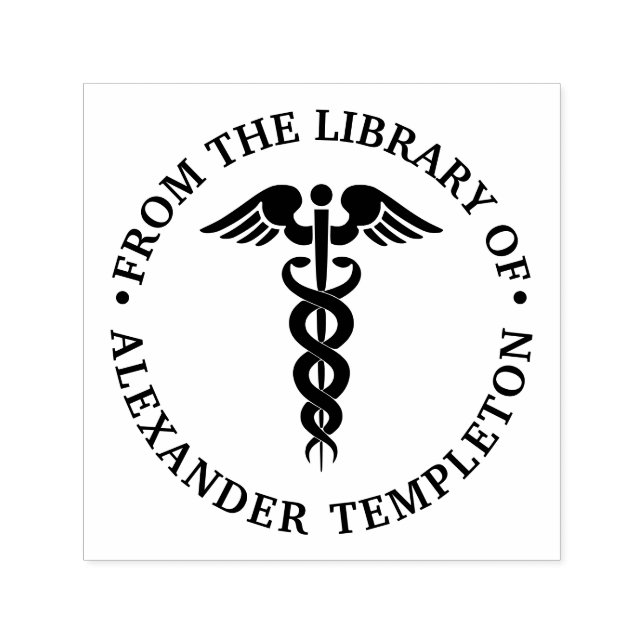 Sello Automático Médico Caduceo “De la biblioteca de” (Diseño)
