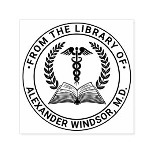 Sello Automático Médico médico Caduceus #1LR Nombre del libro