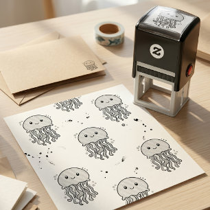 Sello Automático Medusa bebé Kawaii sonriente con burbujas