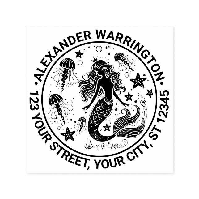 Sello Automático Mermaid Starfish Jellyfish Dirección de devolución (Diseño)