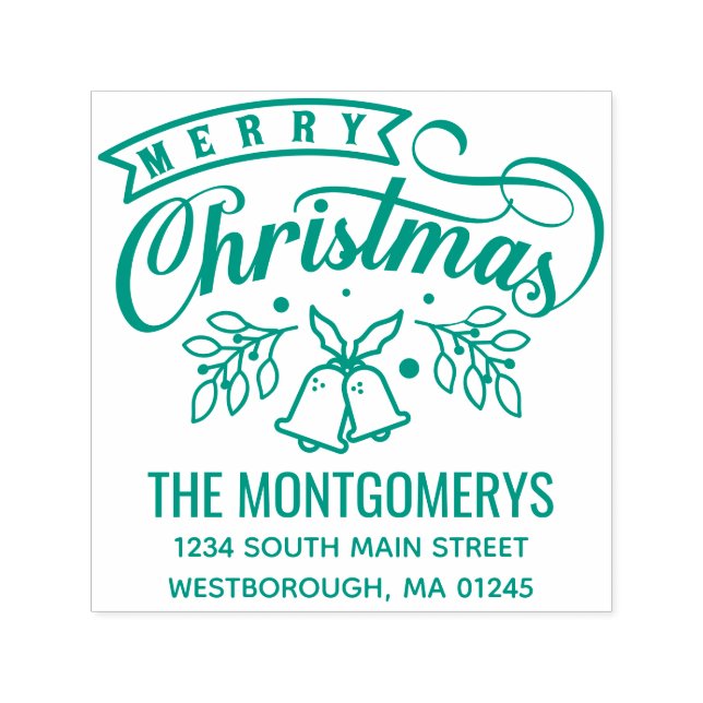 Sello Automático Merry Christmas Bells Monograma Nombre Dirección d (Diseño)