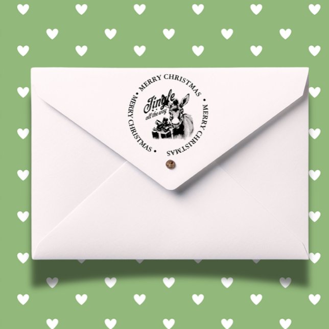 Sello Automático Merry Christmas Country Donkey (Celebrate the season with a Merry Christmas Country Donkey self-inking stamp)