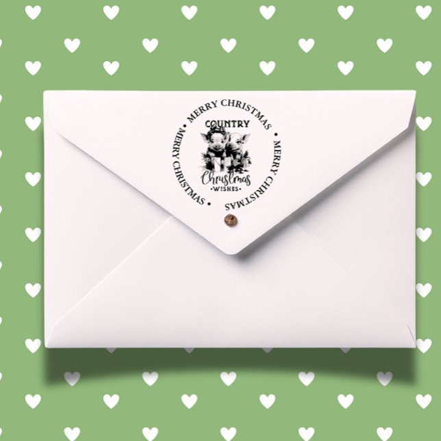 Sello Automático Merry Christmas Country Piggy Tema (Celebrate the season with our Merry Christmas Country Donkey self-inking stamp)