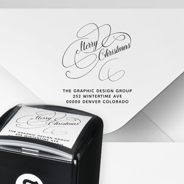 Sello Automático Merry Christmas elegante script return address (Subido por el creador)