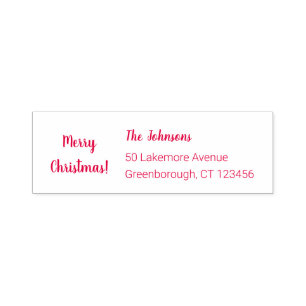 Sello Automático Merry Christmas Family Name Return Address Red