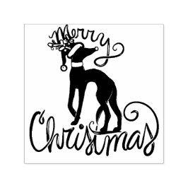 Sello Automático Merry Christmas Greyhound Reindeer Rubber Stamp
