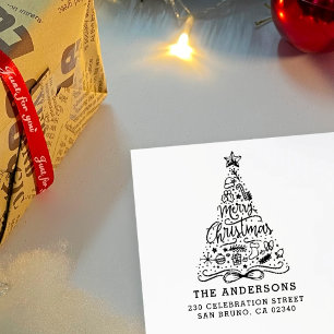 Sello Automático Merry Christmas Letters Name & Return Address