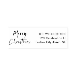 Sello Automático Merry Christmas Modern Script Family Name Address
