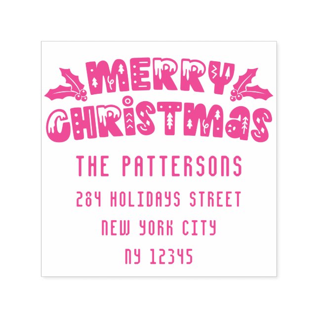 Sello Automático Merry Christmas Modern Script Name Return Address (Diseño)