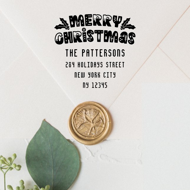 Sello Automático Merry Christmas Modern Script Name Return Address (Subido por el creador)