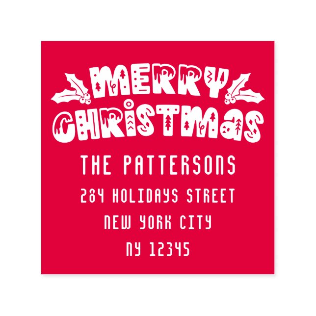 Sello Automático Merry Christmas Modern Script Name Return Address (Diseño)