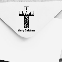 Sello Automático Merry Christmas Nativity Cross Silhouette