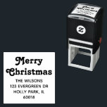 Sello Automático Merry Christmas Retro Typography Return Address<br><div class="desc">Añada un toque de acabado personalizado a los sobres de tarjetas de vacaciones con un elegante sello de autotinta de dirección de retorno retro. El saludo en esta plantilla es sencillo para el personalizar de cualquier texto, como Feliz Navidad, Felices Fiestas, Saludos de Temporadas o Feliz Año Nuevo. Como opción,...</div>
