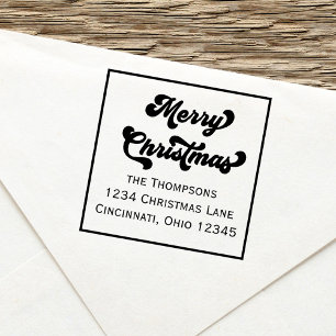 Sello Automático Merry Christmas Return Address Retro Typography