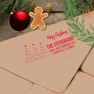 Sello Automático Merry Christmas Trees Dirección de Regreso RED