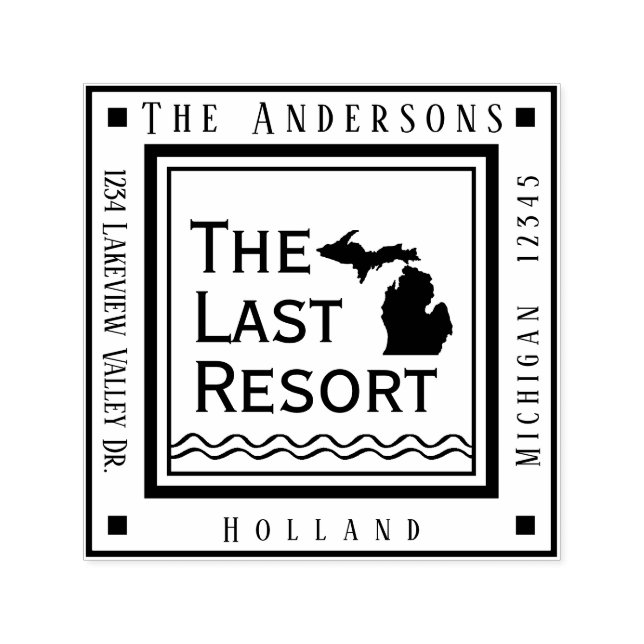 Sello Automático Michigan Map Lake House Return Address Square (Diseño)