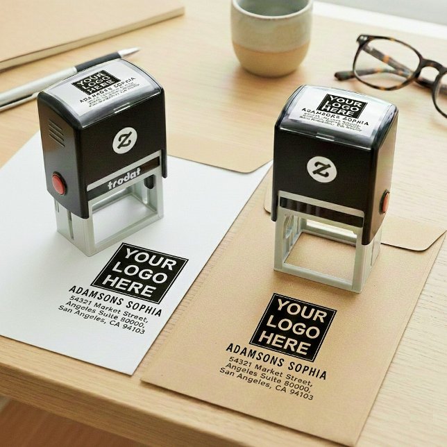 Sello Automático Minimalist Business Name & Address & Logo (Create Your Own Round Return Address Rubber Stamp with logo
)