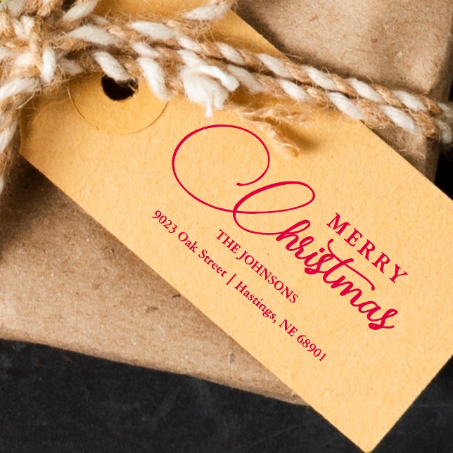 Sello Automático Minimalist Modern Merry Christmas Family Address (Minimalist Modern Merry Christmas Family Address Self-Inking Stamp for your holiday correspondence.)