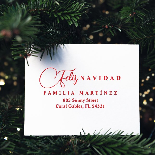 Sello Automático Minimalist Modern Spanish Feliz Navidad Address (Minimalist Modern Spanish Feliz Navidad Family Address self-inking stamp.)