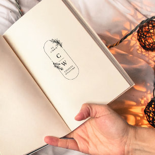 Sello Automático Moda Elegante Nombre de Iniciales Botánicas Ex Lib