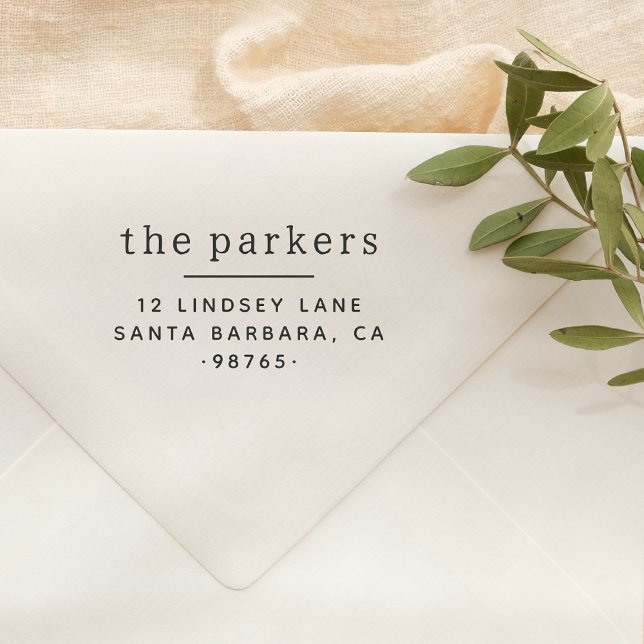 Sello Automático Moda Nombre simple de familia y dirección de devol (Rubber Stamp Mock-up)