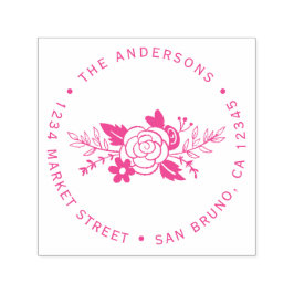 Sello Automático Moda Rosas de Fuchsia Vuelta a Tipografía Direcció