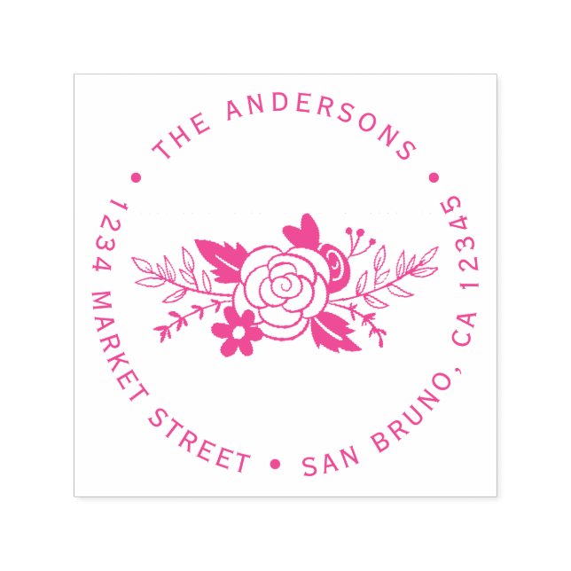 Sello Automático Moda Rosas de Fuchsia Vuelta a Tipografía Direcció (Diseño)