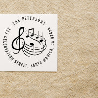 Modern Music Notes Round Name & Return Address