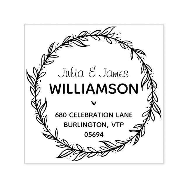 Sello Automático Moderna dirección de país Foliage Wreath (Diseño)