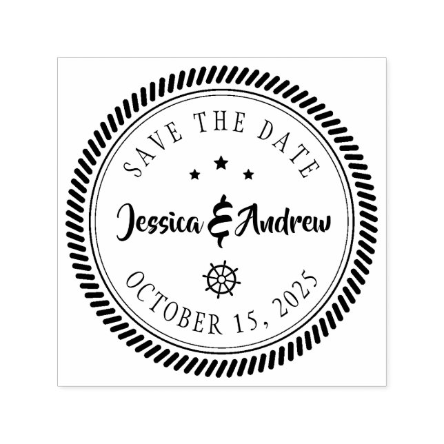 Sello Automático Moderno Nautical Save the Date Boda (Diseño)