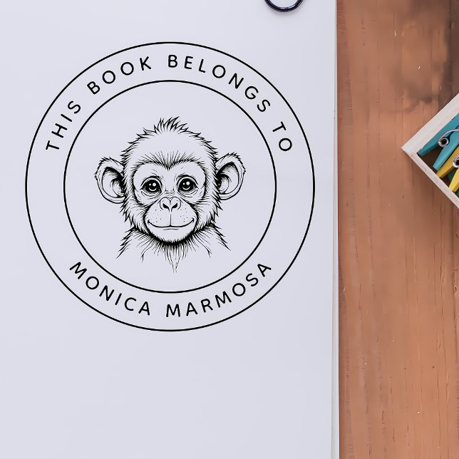 Sello Automático Mono lindo bebé este libro pertenece al nombre del (Subido por el creador)