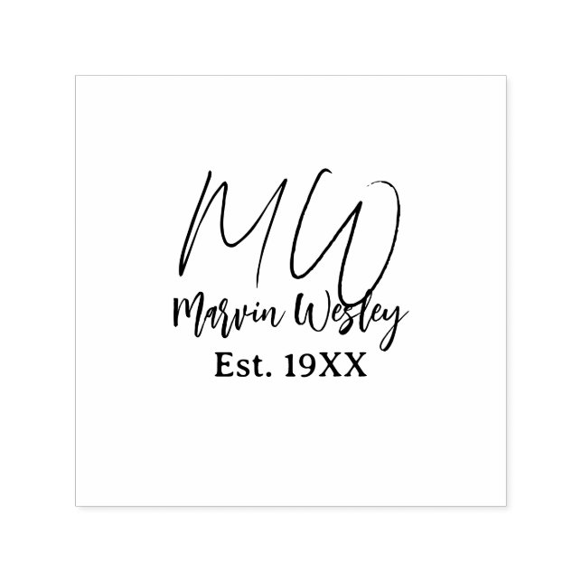 Sello Automático Monogram brown blue turquoise est.year simple mini (Diseño)