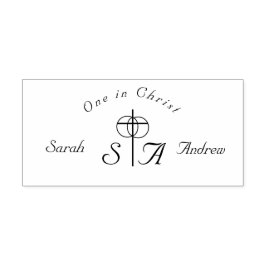 Sello Automático Monograma Boda elegante de cruces y anillos