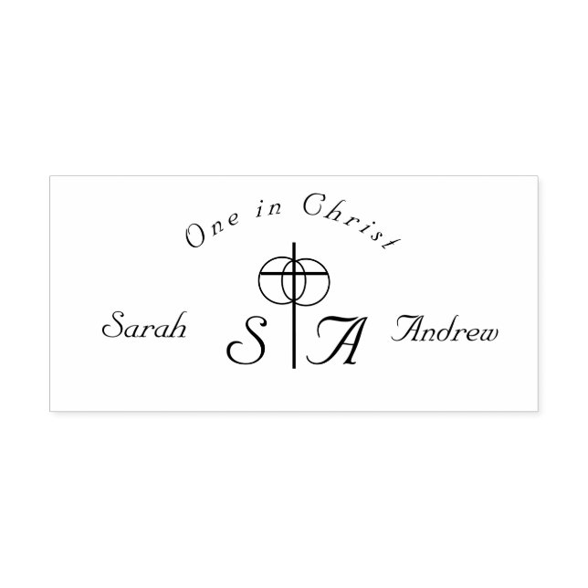 Sello Automático Monograma Boda elegante de cruces y anillos (Diseño)