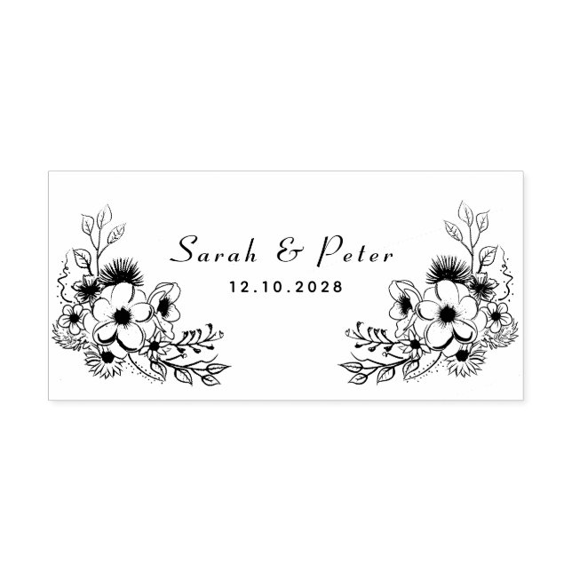 Sello Automático Monograma Botánico Floral de Boda (Diseño)